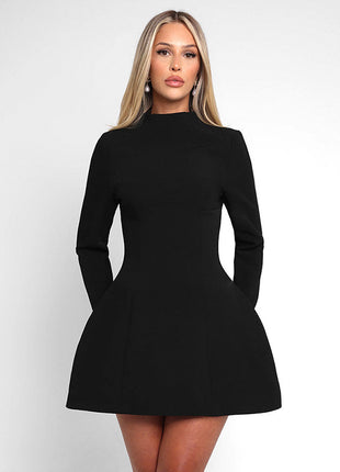Round Neck Long Sleeve Slim Fit Cinched Short Dress