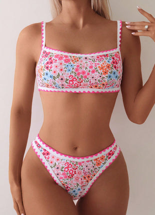 Printed Swimming Lace-up Split Bikini Suit
