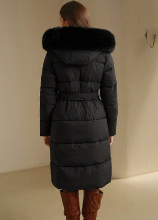 Anewsta Long Sleeve Zip Up Hooded Padded Coat with Faux Fur Trim