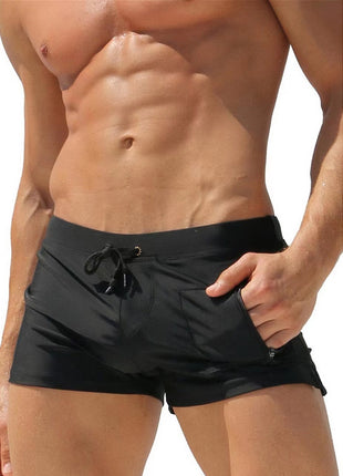 Men's Polyester High Waist Tight Lace-up Swimming Trunks