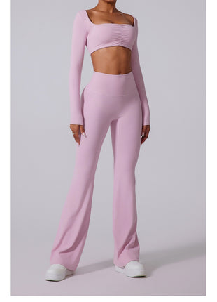 Autumn And Winter New Flared Pants Solid Color Sports Long-sleeve Suit