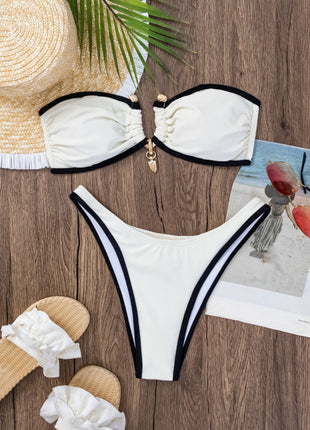 Fashion Contrast Tube Top Bikini