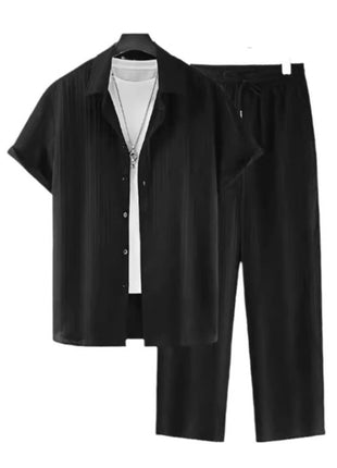 Men's Striped Short-sleeved Shirt Trousers Suit
