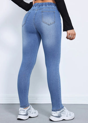 Denim Winter Drawstring Elastic Waist High Elastic Feet Trousers