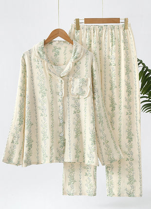 Double-layer Gauze Floral All Cotton Loose Pyjamas