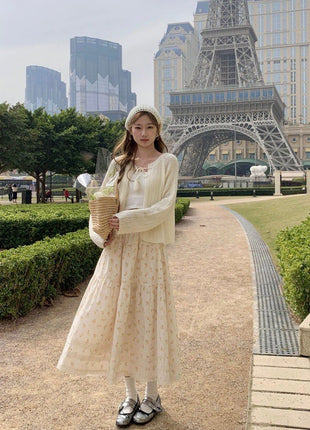 Sweet French Lace Edge A- Line Temperament Skirt