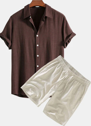 Men's Solid Color Casual Short-sleeved Shirt Shorts Suit
