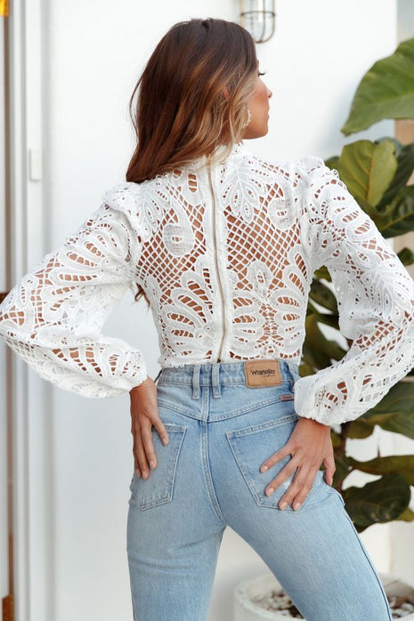Hollow Lace Long Sleeve Top