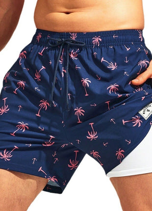 Navy Blue Coconut Tree Beach Trunks