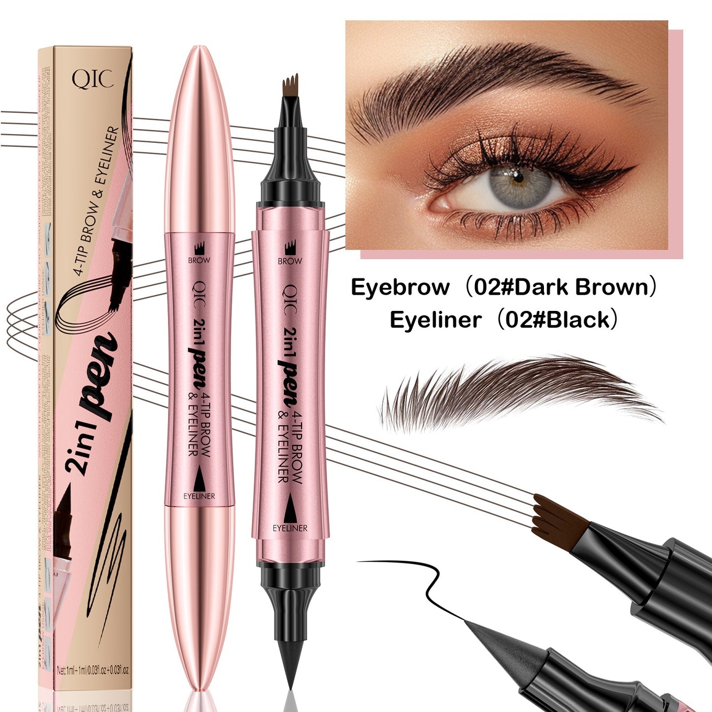 2IN1 Eyebrow & Eyeliner Double-headed 3D Micro-carved Liquid 4-fork