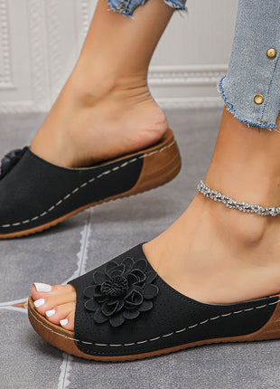 Flower Wedges Retro Hollow Mule