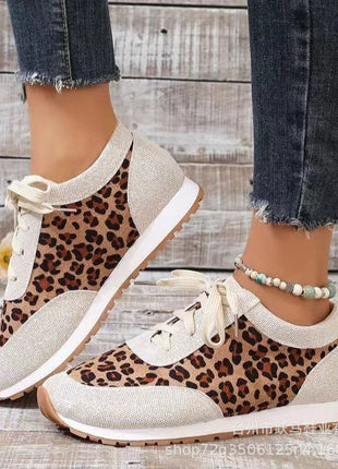 Flat Bottomed Leopard Lace Up Casual Shoes