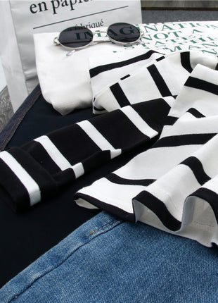 Black Striped Western Style Long-sleeved T-shirt