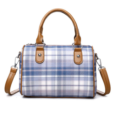 Plaid Round Barrel Shoulder Bag