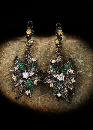 Black Diamond Flower Earring