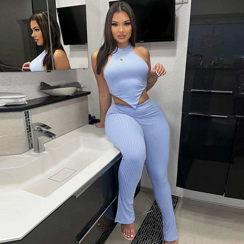 Backless Tube Top Slim Trousers Suit