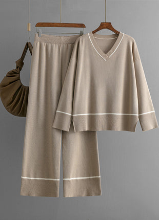 New Loose Casual Knitted Sweater Pullover Two-piece Set