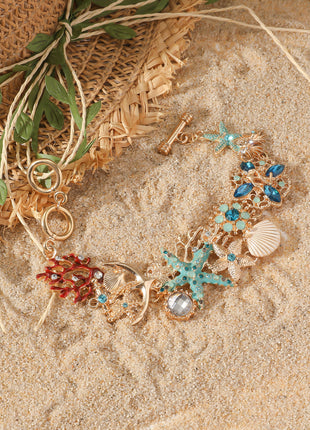 Alloy Rhinestone Shell & Anchor Bracelet