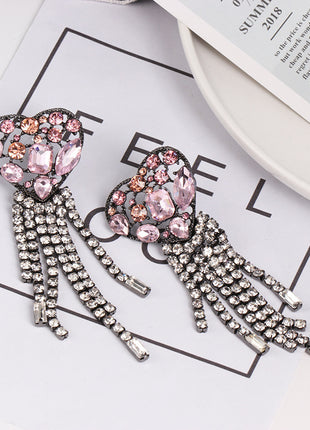 Diamond-encrusted Heart Pendant Earrings