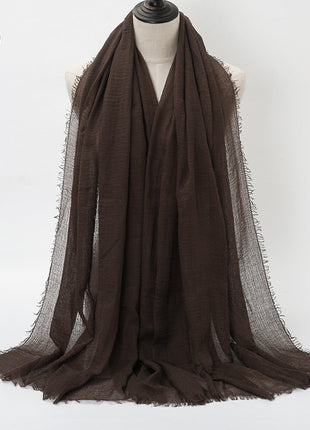 Pure Color Pleated Cotton Scarf Cotton And Linen Scarf