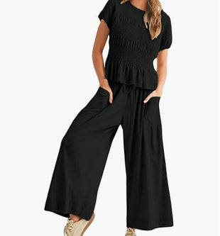 2-piece Pleated Top and Wide Leg Pants
