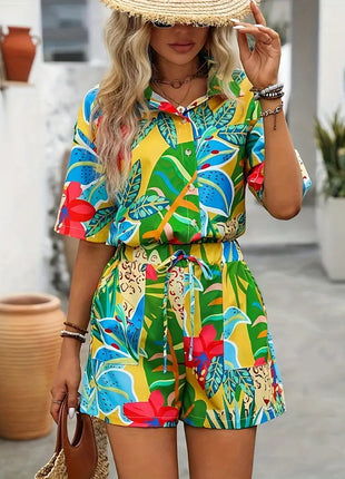 Hawaiian Style Short Sleeve Shirt Shorts Suit