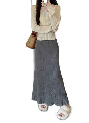 Vintage Crumpled A- Line Autumn Idle Style Skirt