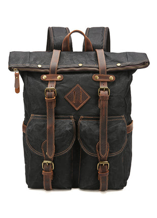 Retro Waterproof Crazy Horse Leather Canvas Large Capacity Backpack