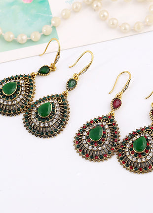 Ethnic Style Full Diamond Drop-shaped Alloy Earrings