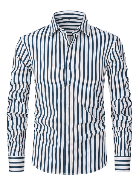 Men's Striped All-matching Ice Silk Long Sleeve Shirt