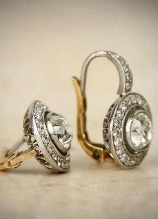 Vintage Style Rhinestone Surround Round Crystal Earrings