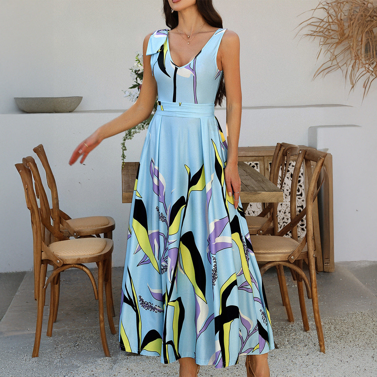 Holiday Floral Sleeveless High Waist Dress