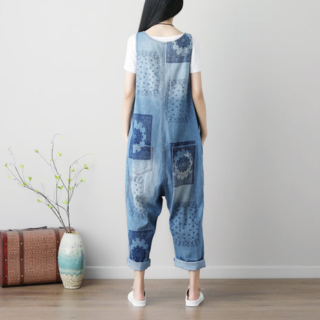 Sleeveless Washed Ripped Denim Suspender Overall