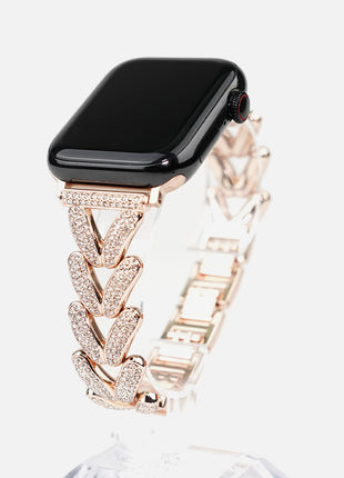 Diamond-embedded Love V-shaped Smart Watch Strap Compatible with Apple