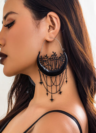 Halloween Flower Hollow Tassel Stud Earrings