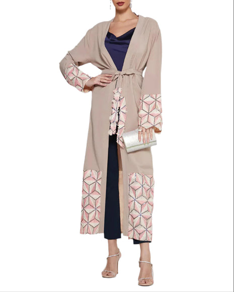 Spliced Lace Up Abaya