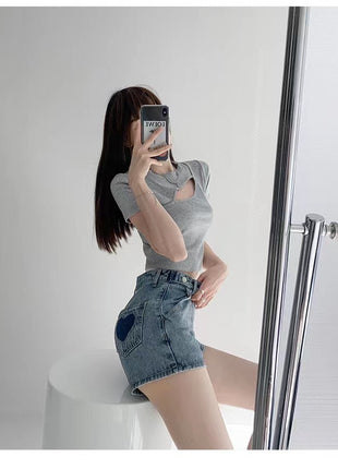 Retro Ins Street Love A-line Denim Shorts