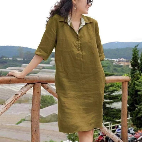 V-neck Loose Mid-length Dress