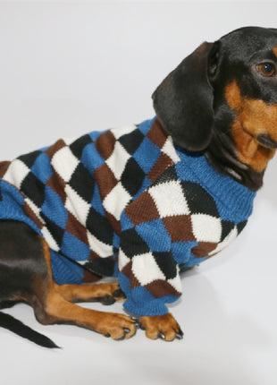 Pet Clothes Blue Coffee Rhombus Sweater