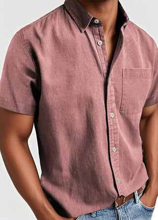 Collar Solid Color Pocket Single-breasted Men's Short-sleeved Shirt