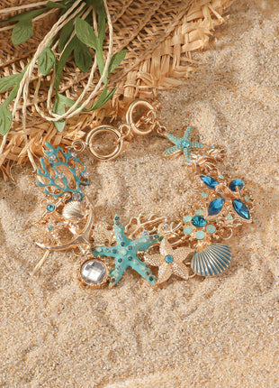 Alloy Rhinestone Shell & Anchor Bracelet