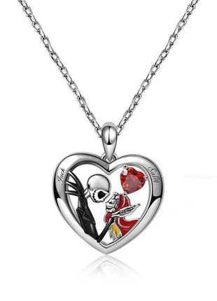 Halloween Heart-shaped Skull Necklace With Rhinestones