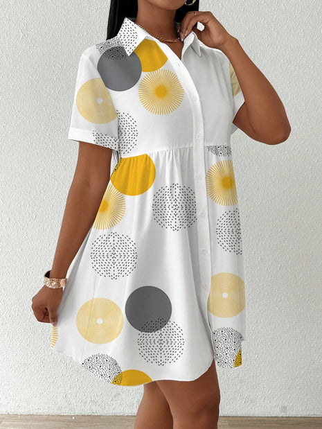 Clasi Button-Front Short Sleeve All-Over Casual Short Dress