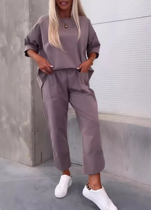 Two-Piece Solid Color Pants Set