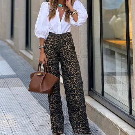 Temperament Leopard Straight Casual Trousers