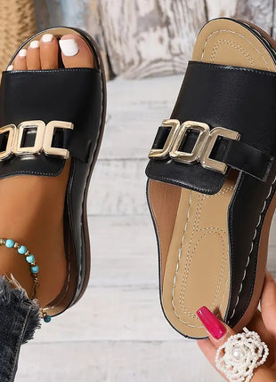 Ins Chain Wedges Peep-toed Slides Mule