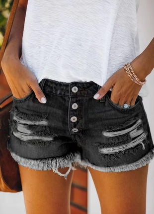 Fringed Denim Shorts Straight Breasted Hot Shorts