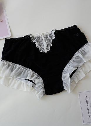 High Waist Hip Retro Lace Black And White Briefs
