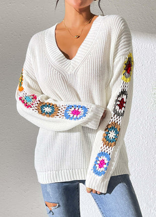 Crochet V-Neck Pullover Sweater