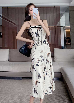 Sling Satin Oblique Cut Temperament Dress